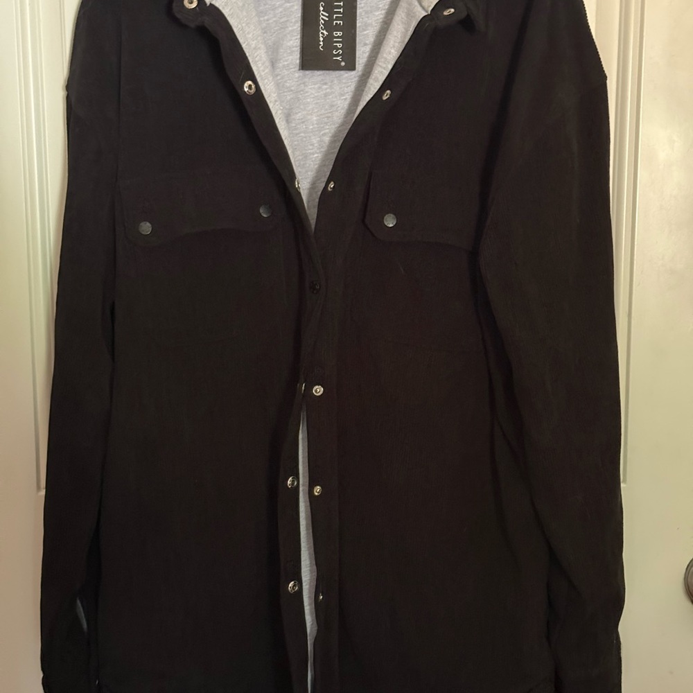Little Bipsy Black Shacket with Grey Hood size XXL NWT
